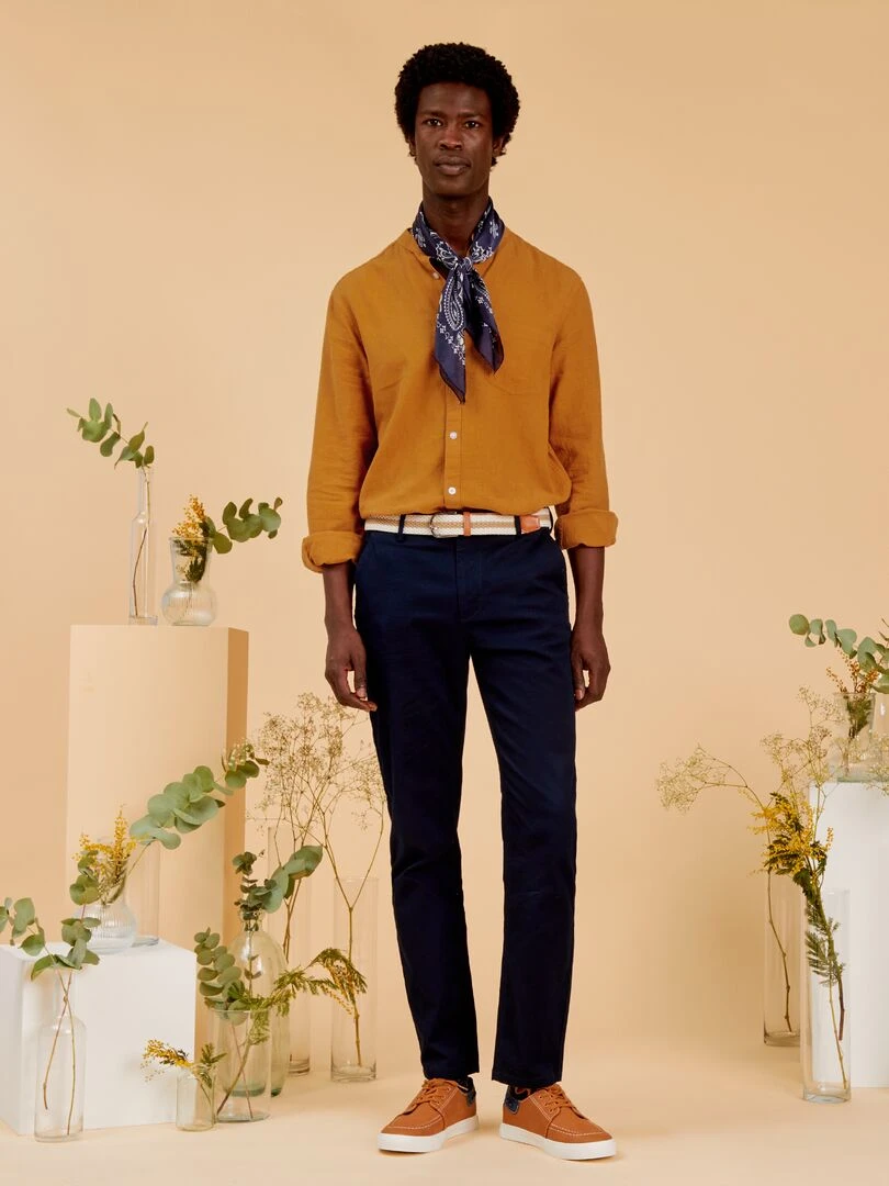 Chemise à col mao   Marron