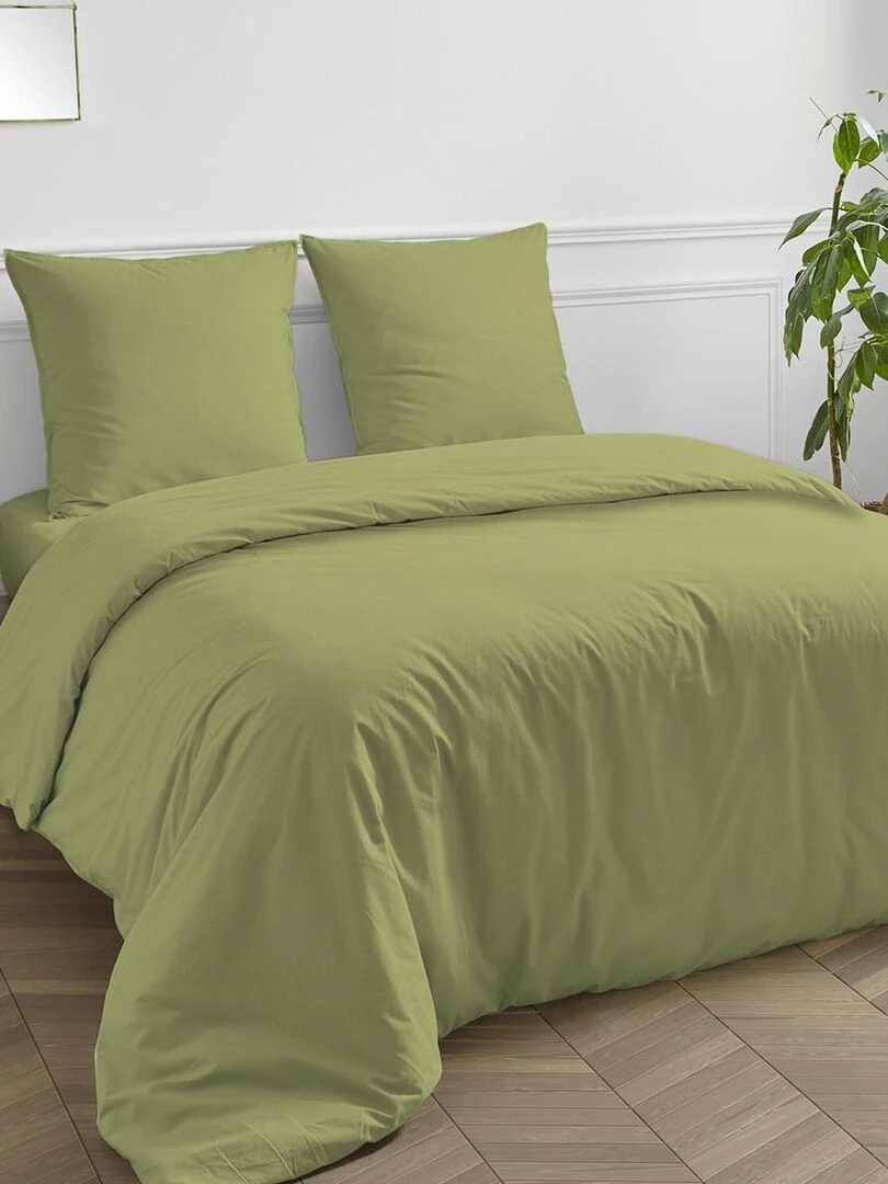 Future Home Housse de couette en coton 57 fils unie Vert