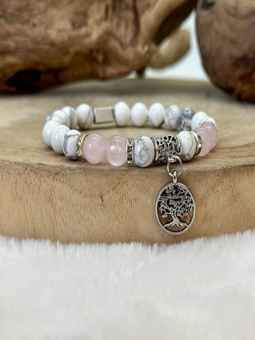 Bracelet Arbre de Vie: Howlite & Quartz   Blanc