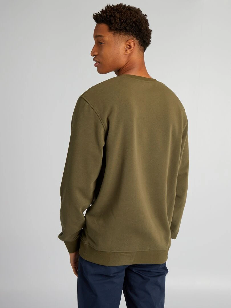 Sweat en molleton uni à col rond +1m90   Kaki