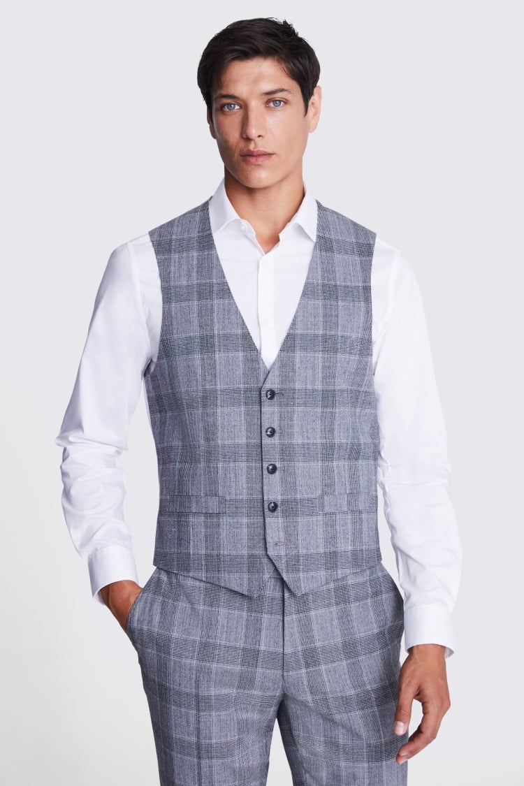 Tailored Fit Light Grey Check Performance Waistcoat Buy Online at Moss