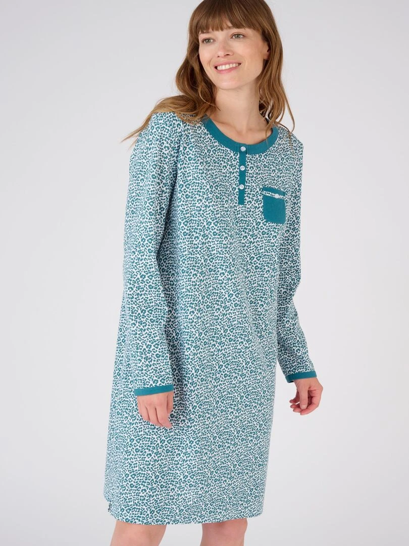 Chemise de nuit pur coton peigné manches longues Damart Vert