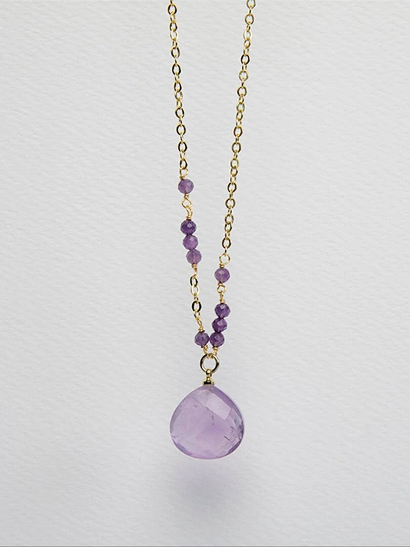 Collier  zoqoyi en alliage métallique et améthyste naturelle plaqué or 18K   Violet