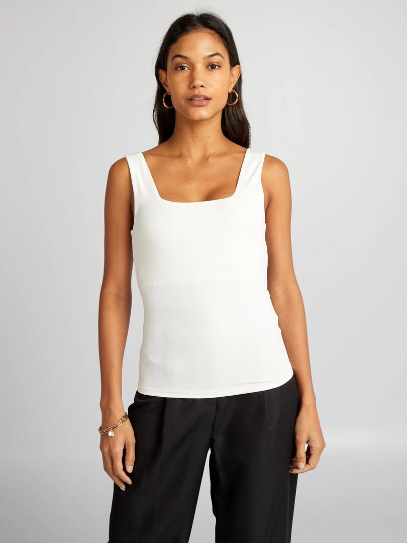 T shirt stretch à col carré   blanc