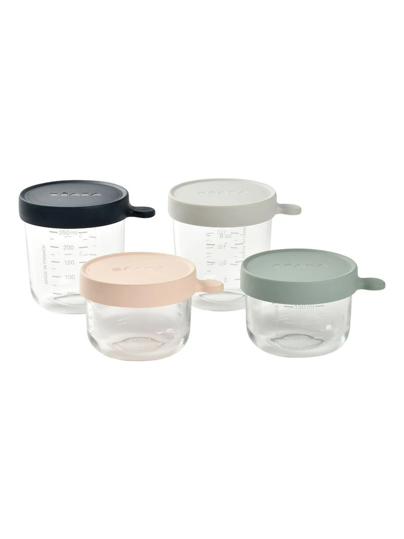 Coffret 4 pots de conservation en verre (150 ml et 250 ml) Bleu