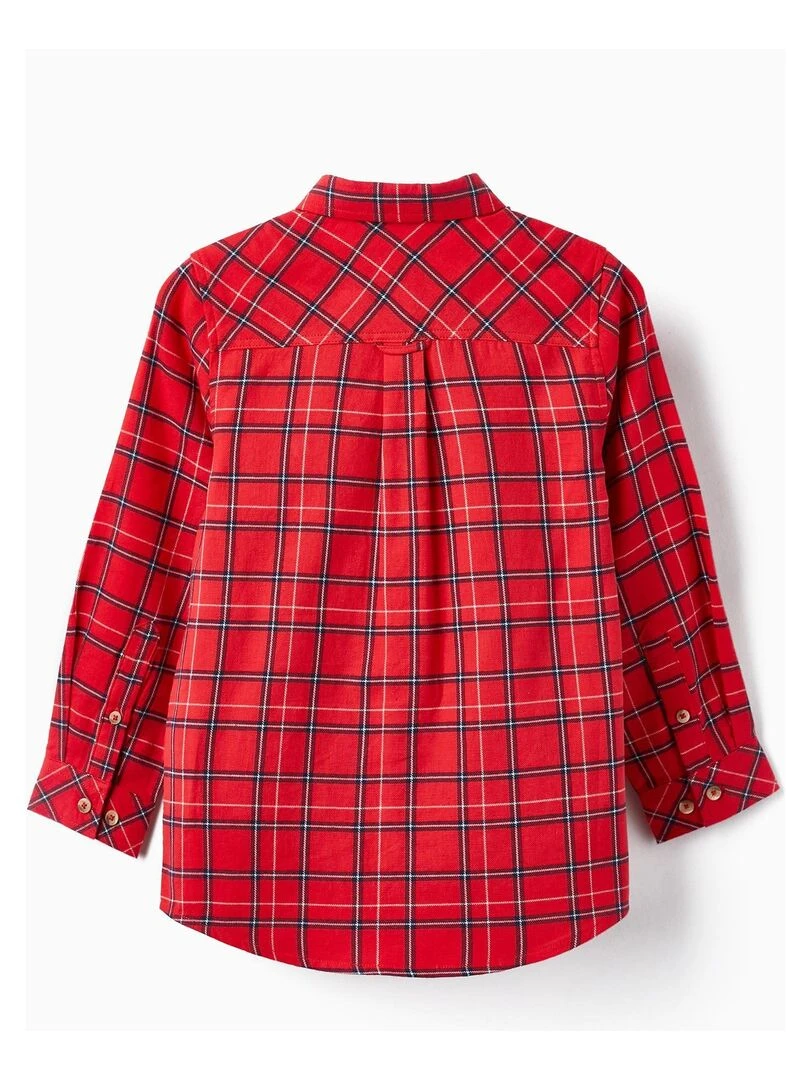 Chemise à carreaux en coton pour garçon manches longues NOËL Rouge