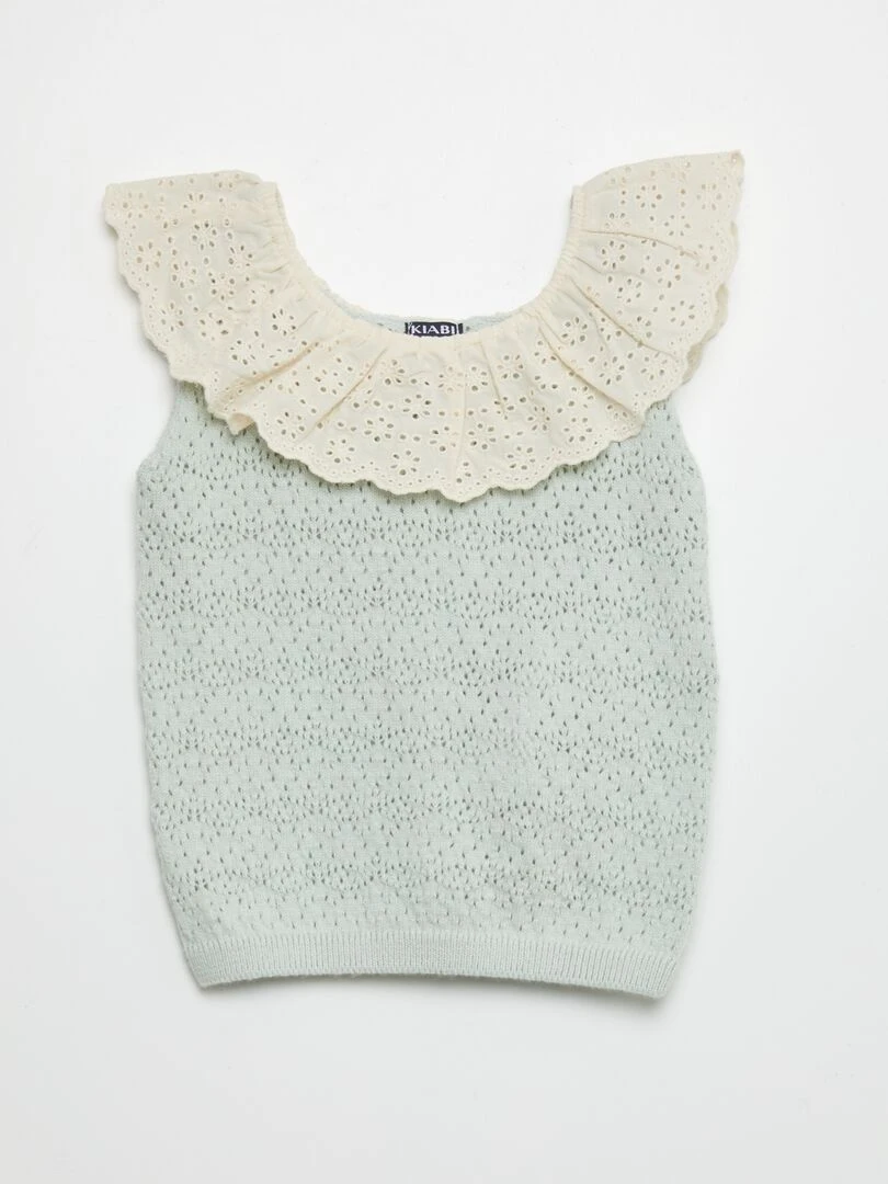 Pull sans manches en broderie anglaise Bleu