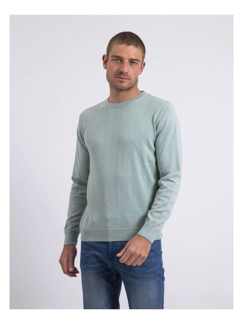 Pull col rond pur coton LADARKO Vert pistache