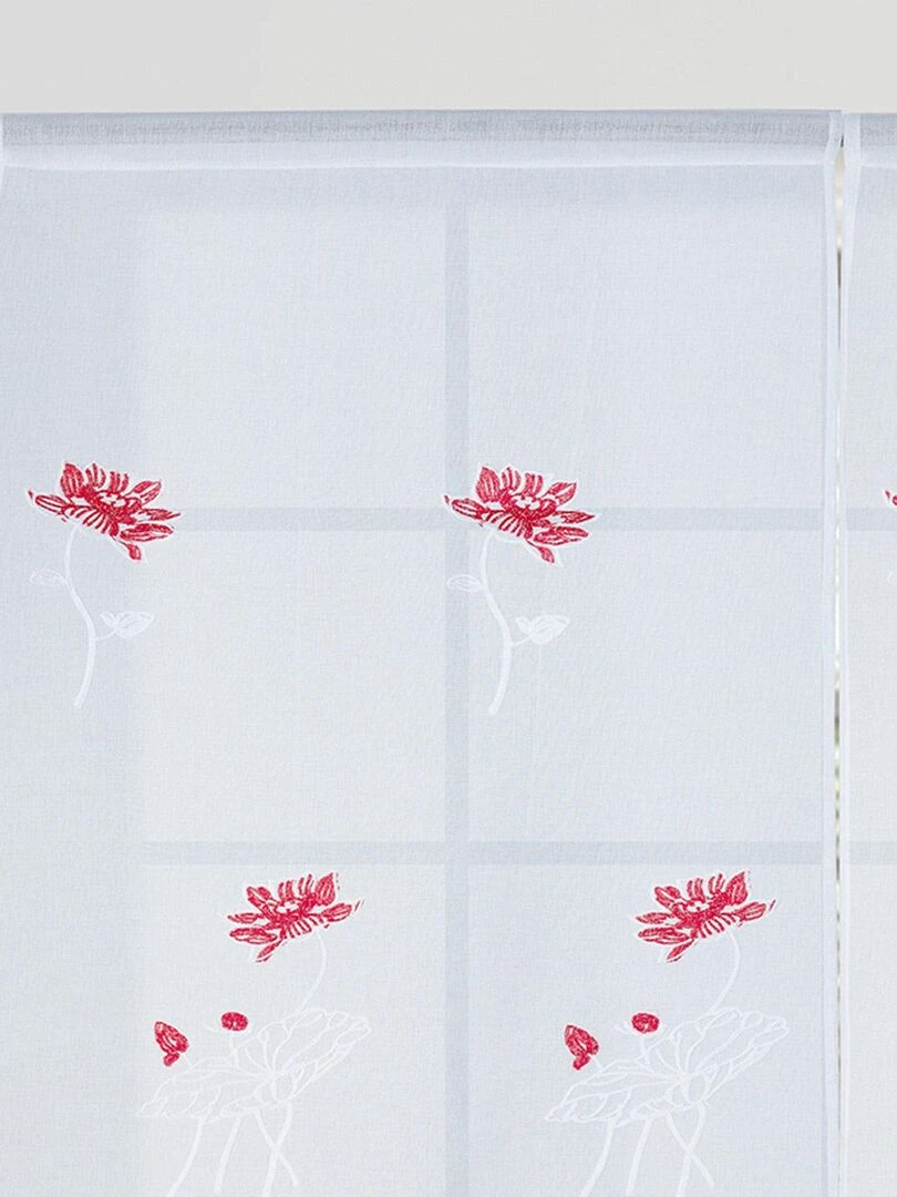 Paire de vitrages brodée à fleurs Rouge