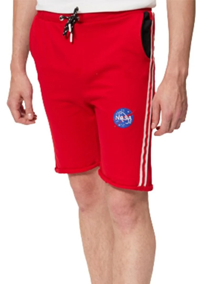 Nasa Bermuda homme imprimé logo en coton Rouge