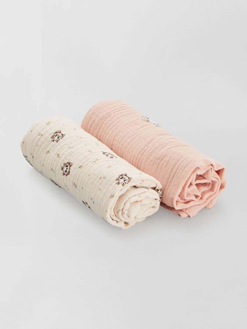 Lot de 2 langes 'Marie'   rose/écru