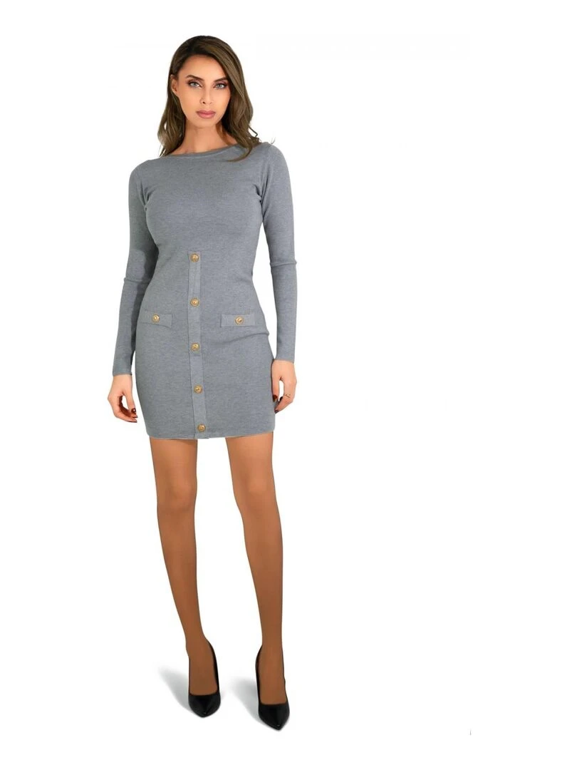 Robe Pull bouton doré Kebello Gris