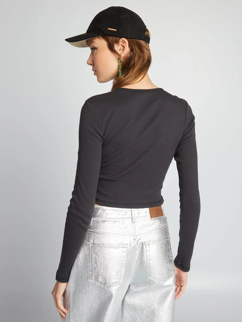 T shirt court à surpiqures apparentes   Gris