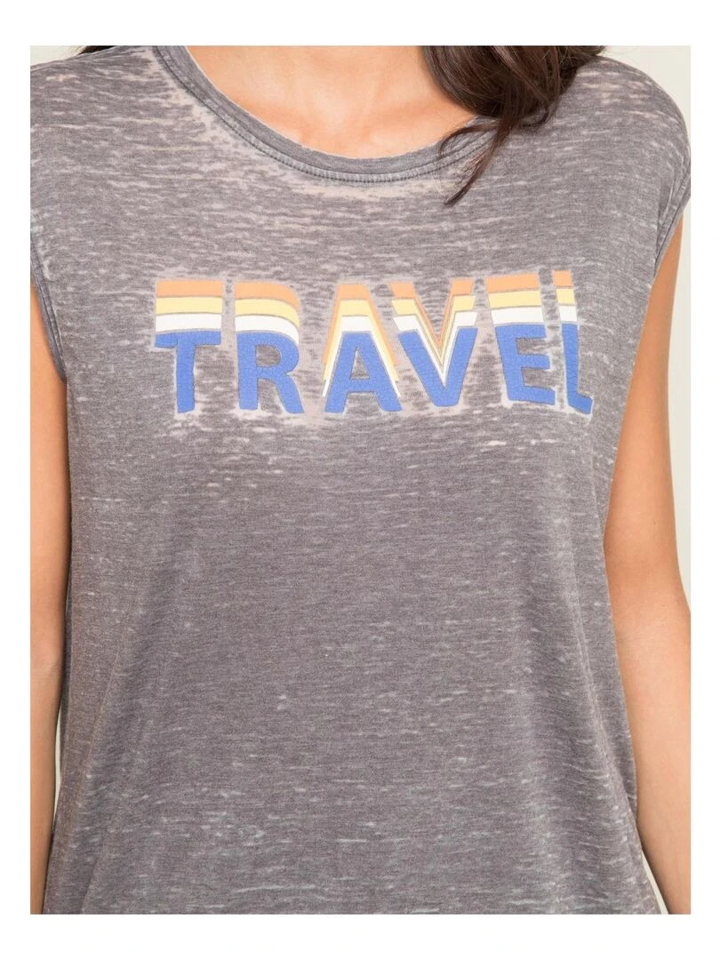 T shirt col rond sans manches FLORIFOU   Gris