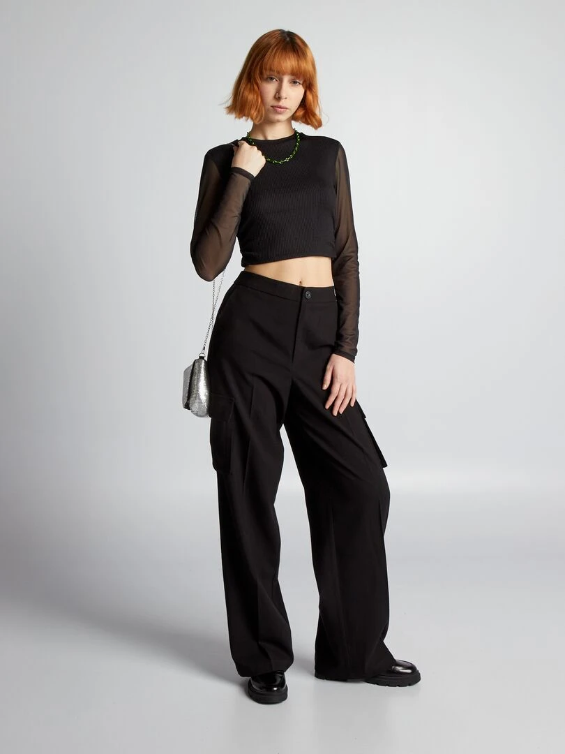Pantalon fluide multipoches noir