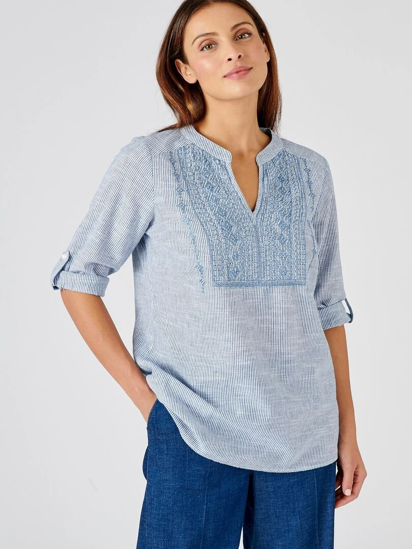 Blouse pur coton fines rayures Damart Bleu