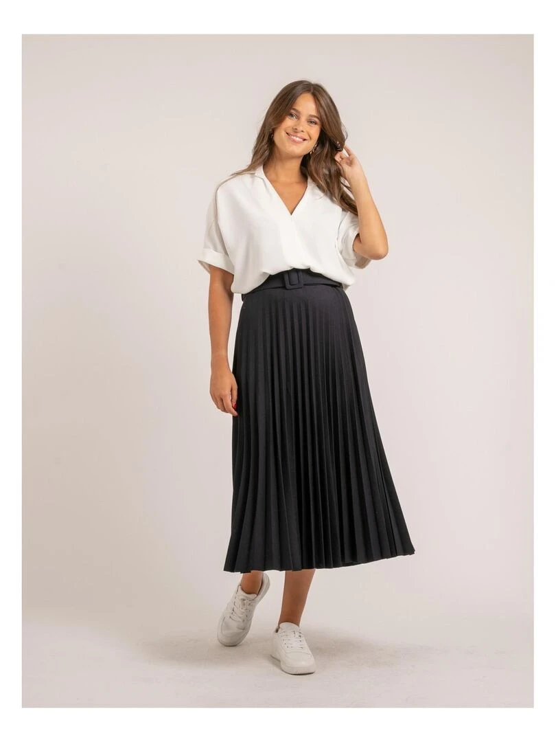 Jupe longue plissée et ceinture XOLEDE   Bleu marine