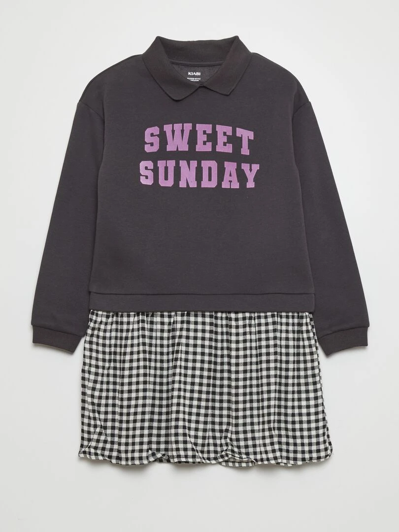 Robe sweat 2 en 1 imprimée Gris/carreaux