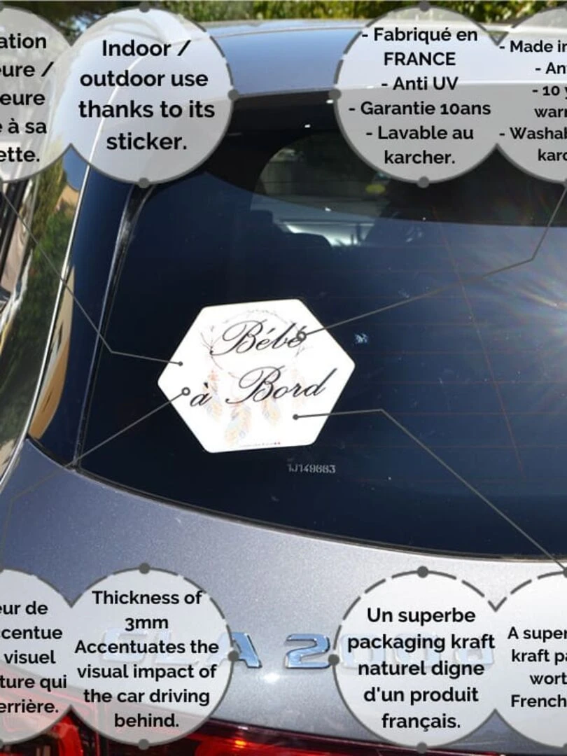 Adhésif / Autocollant bébé à bord   Attrape rêve   Blanc