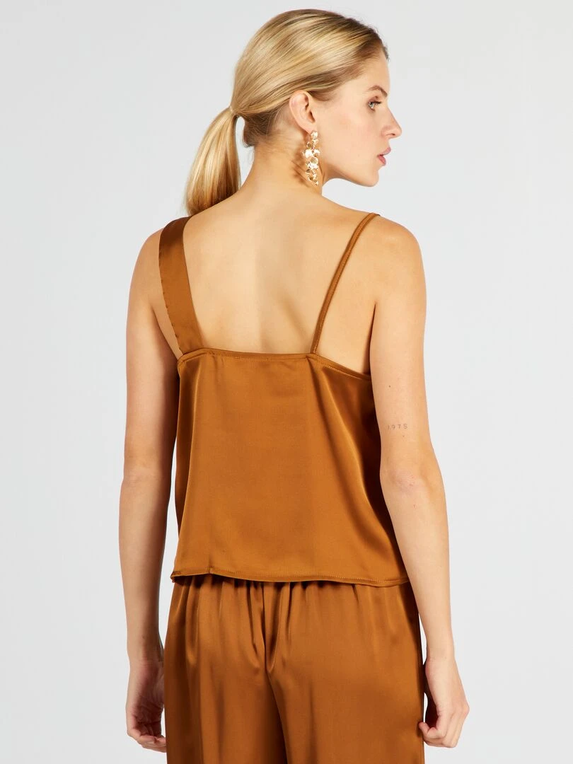 Top asymétrique à fine bretelles   Marron