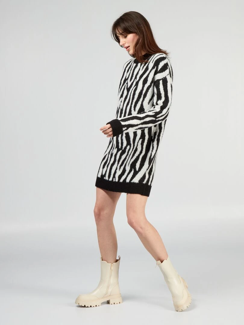 Robe en maille avec imprimé Blanc/noir
