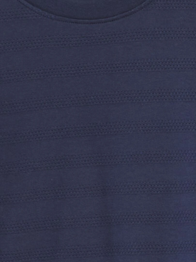 T shirt en coton texturé   Bleu nuit