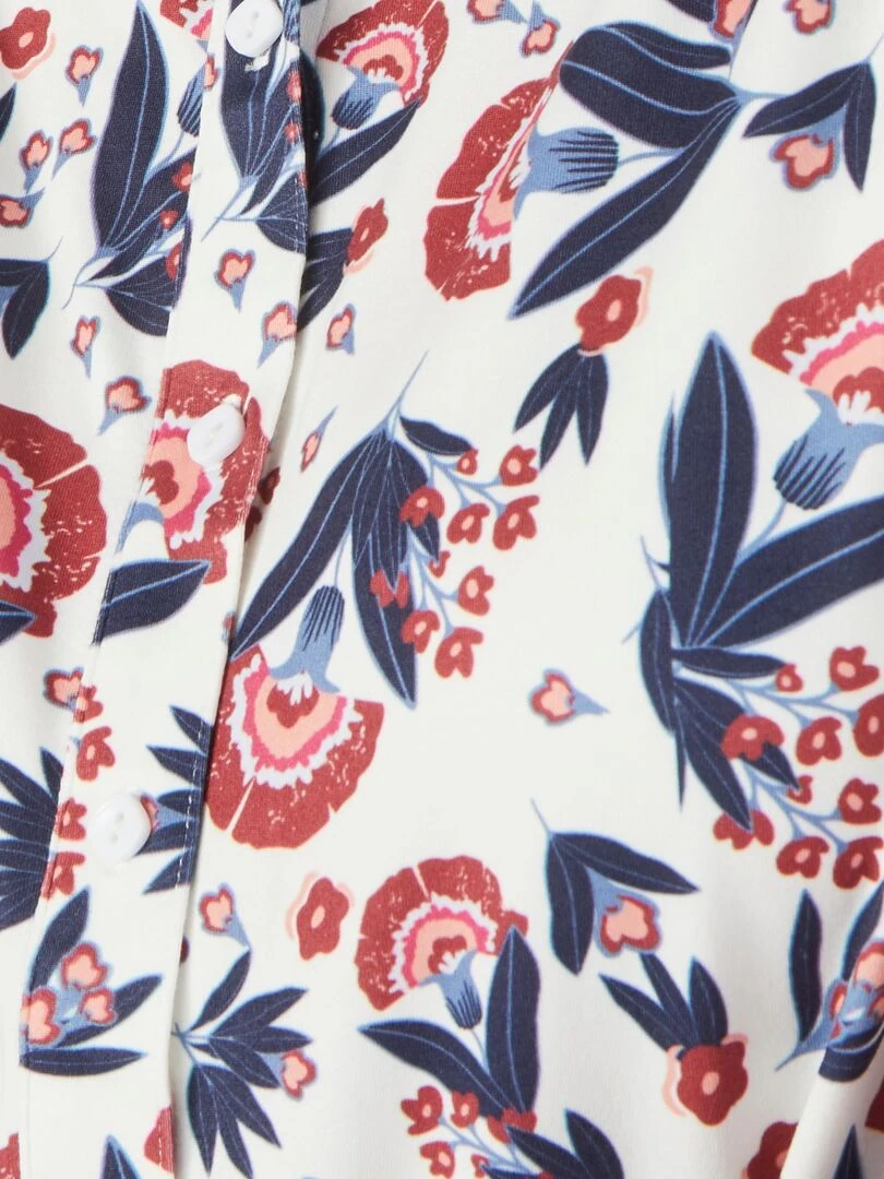 Chemisier maille chaude fleuri ou géométrique   Damart   Blanc
