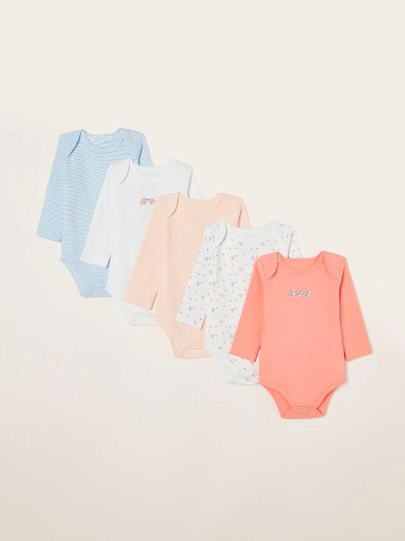 Lot de cinq bodies à manches longues essentials line 'Zippy' Multicolore