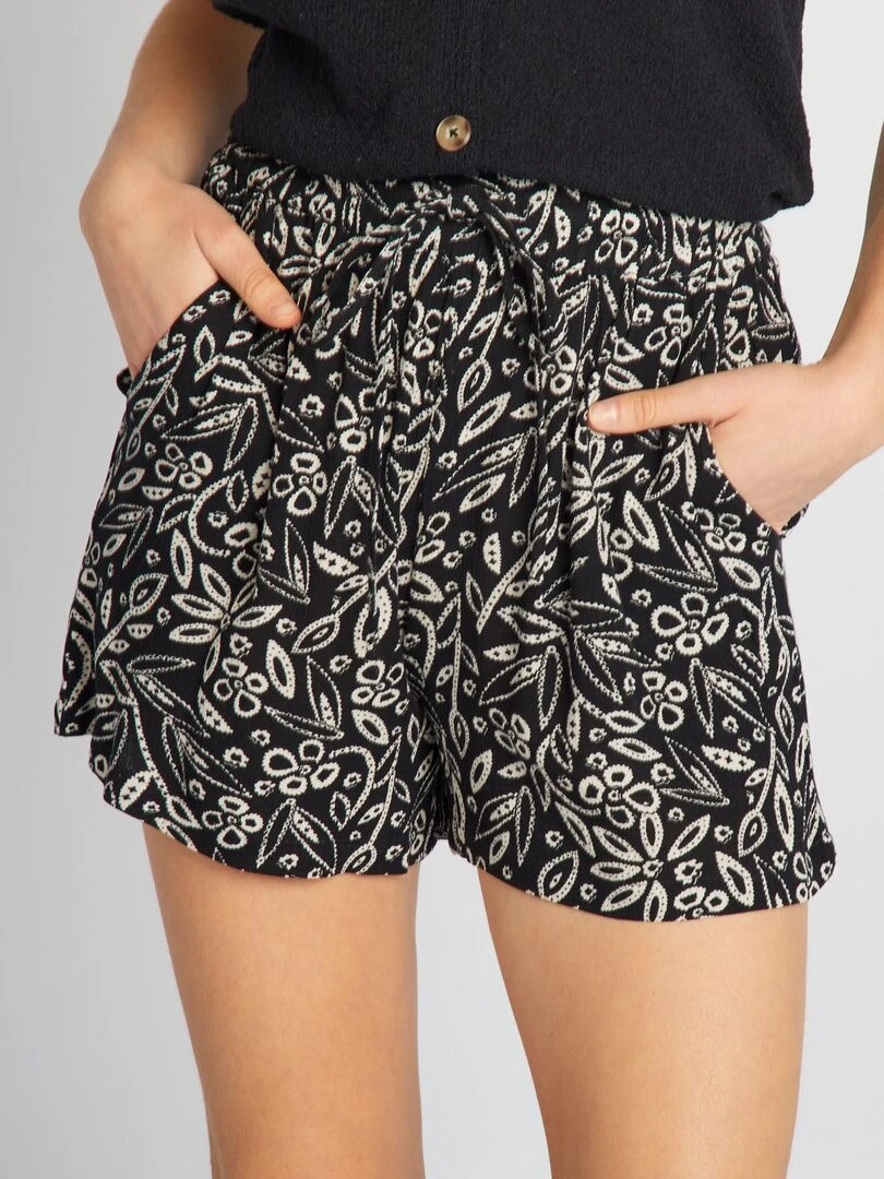 Short élastique en crêpe Noir imprimé