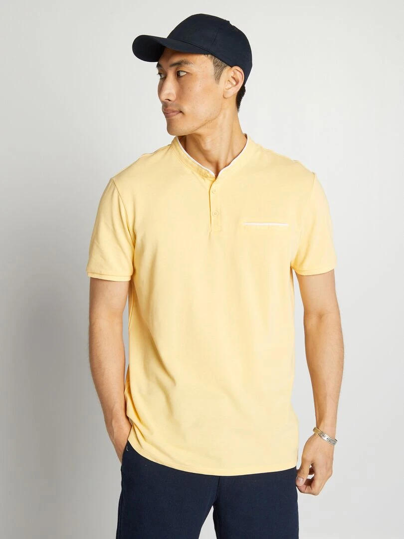 Polo à col mao en piqué de coton   Jaune