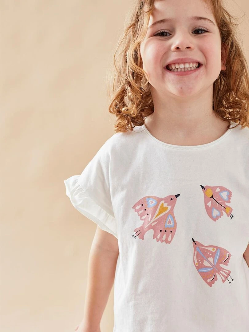 Pyjama 2 pièces imprimé oiseaux en jersey clair/écru Noukie's Beige
