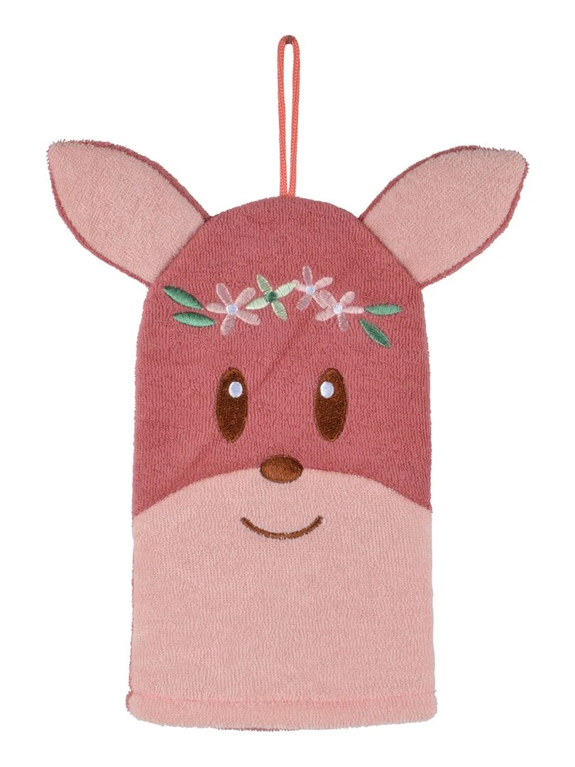 Gant de toilette marionnette enfant 20 x 22 cm Petit faon Rose