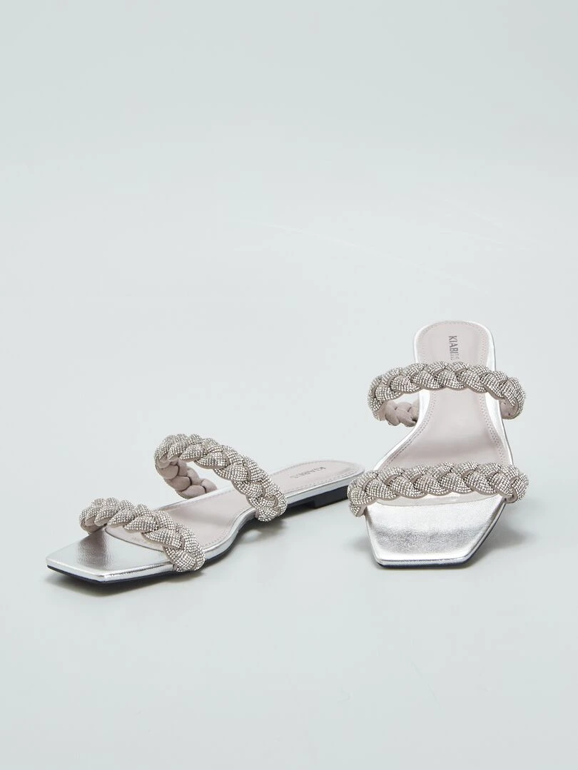 Sandales plates à strass   Gris