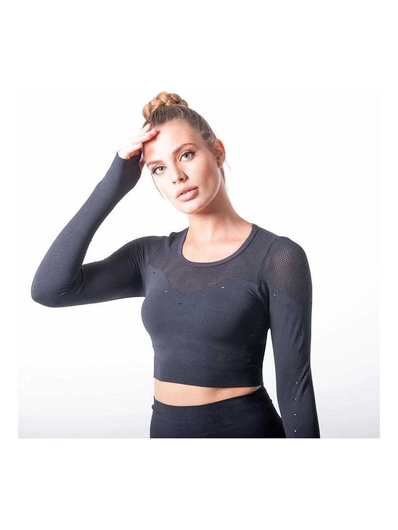 Crop top sans coutures avec fibre Emana Yoga Noire  Indy   Noir Noir