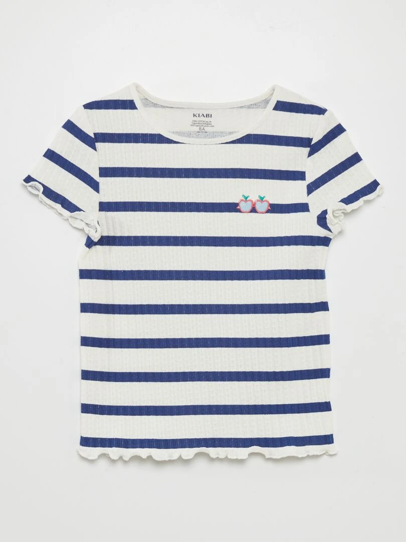 T shirt en matière gaufrée Bleu