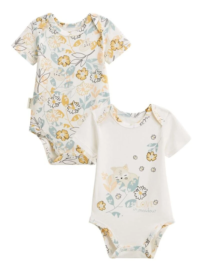 Lot de 2 bodies bébé manches courtes Capucine Ecru