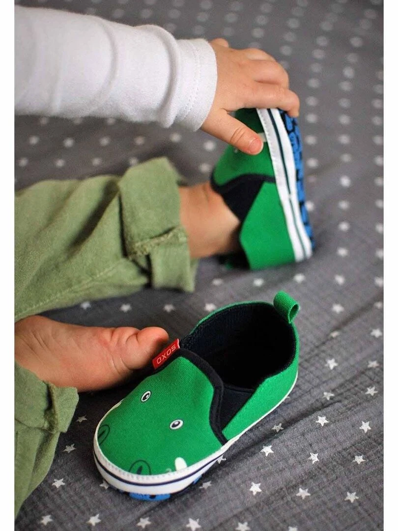 Chaussons doux pour bébé  Crocodile   Vert