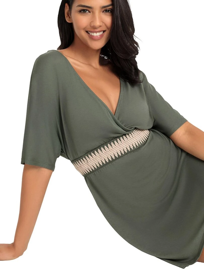 Robe estivale décolleté V Zick Zack   Kaki