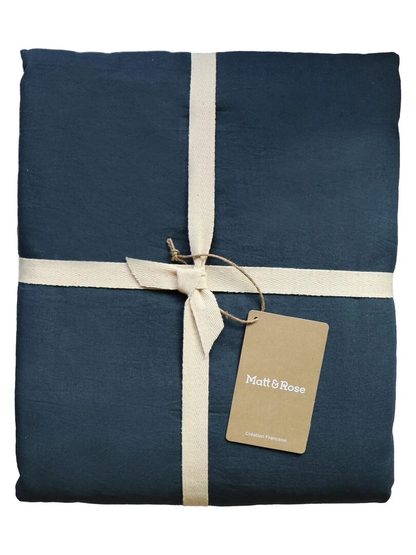Drap housse uni en coton  COTON LAVÉ   Bleu nuit