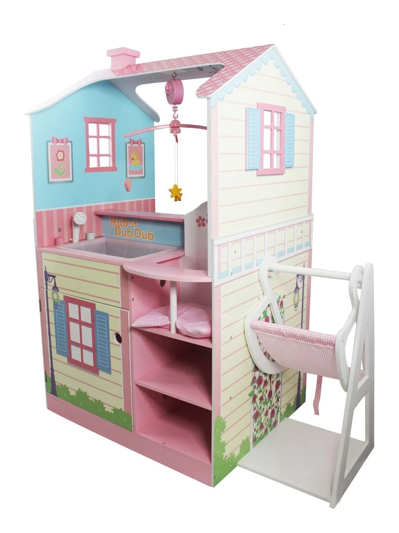 Maison De Poupée Nurserie Et Table À Langer 2 Façades Set De Jeu Chaise Haute  Berceau Et Bain   N/A