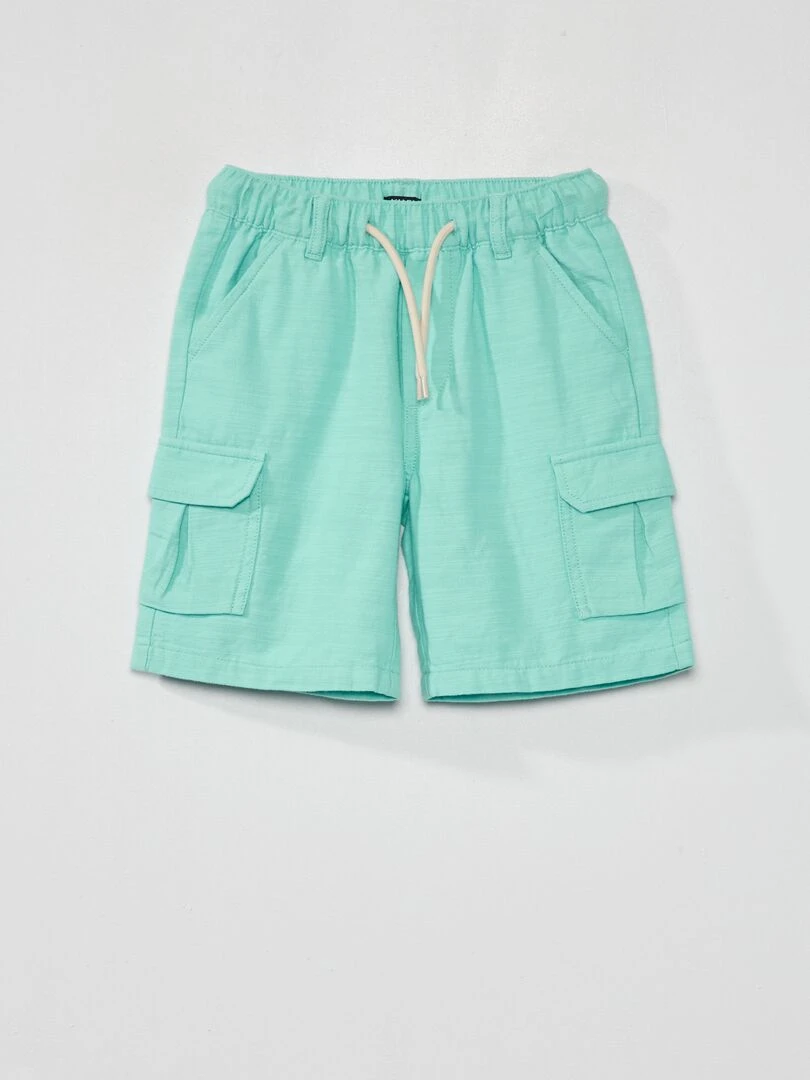 Bermuda uni avec lin Bleu