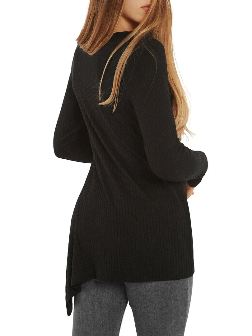 Top asymétrique manches longues Cosy Noir