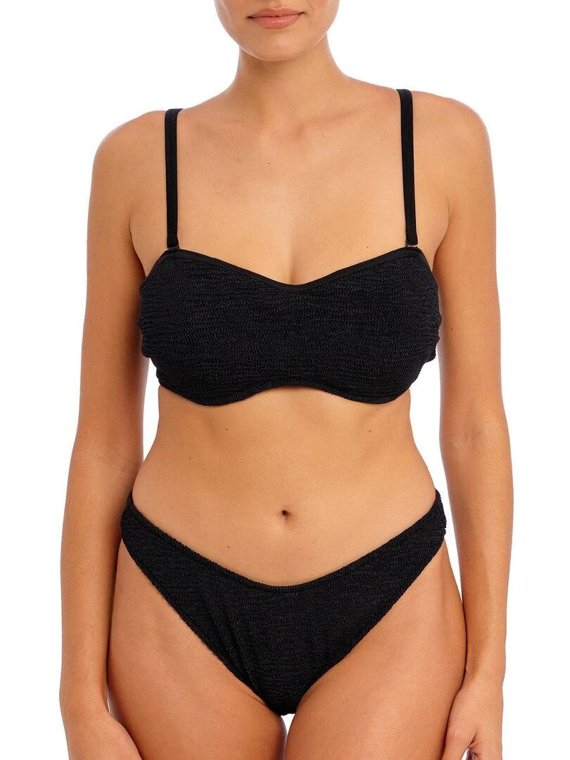Haut de maillot bandeau texturé à armatures Ibiza waves   Noir