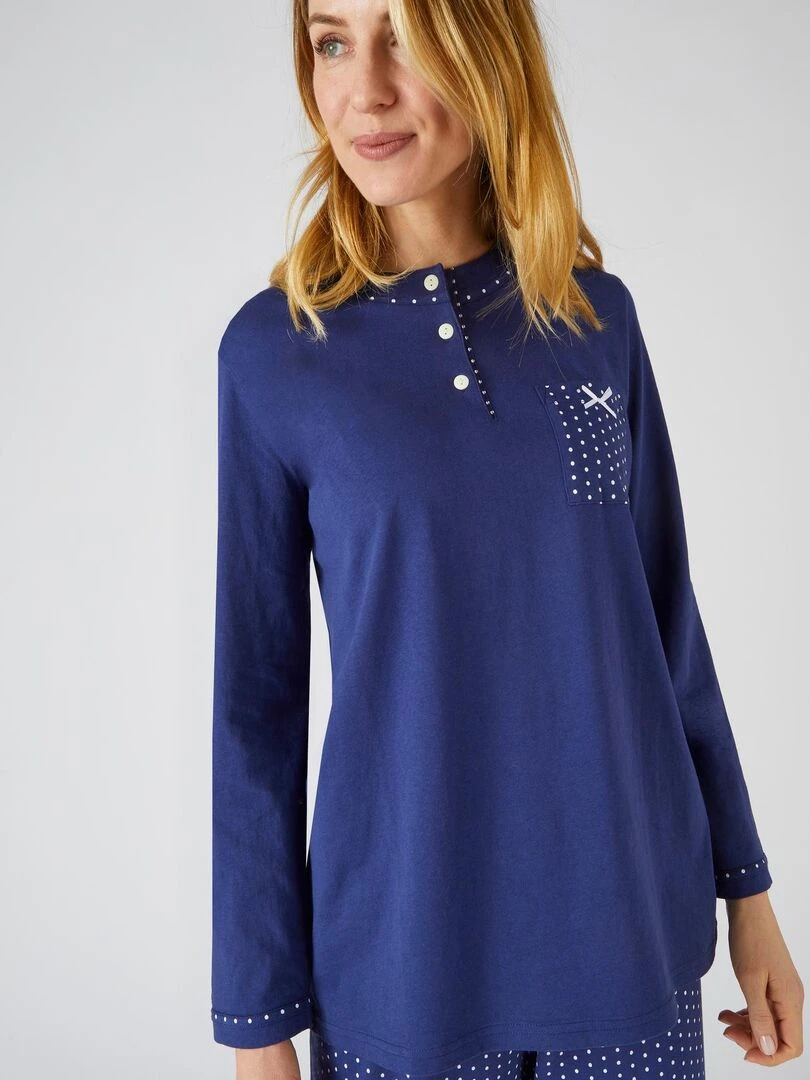 Pyjama maille jersey coton peigné   Damart   Bleu nuit