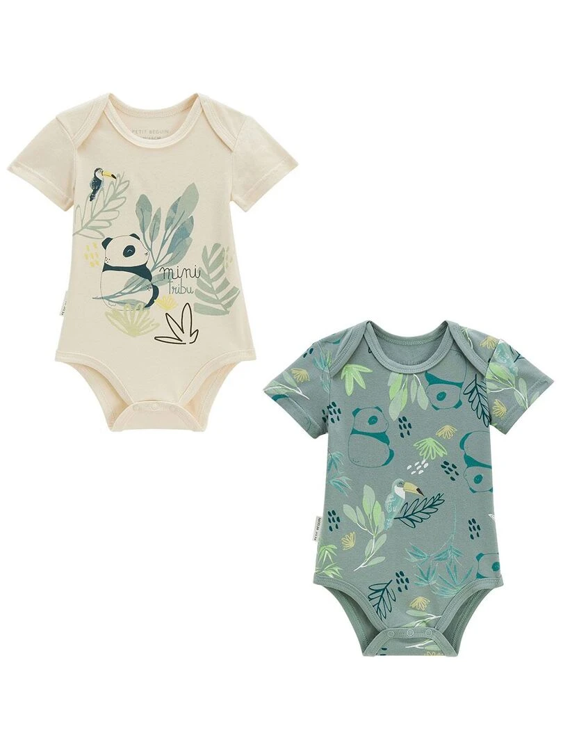 Lot de 2 bodies bébé manches courtes Mini Tribu Vert