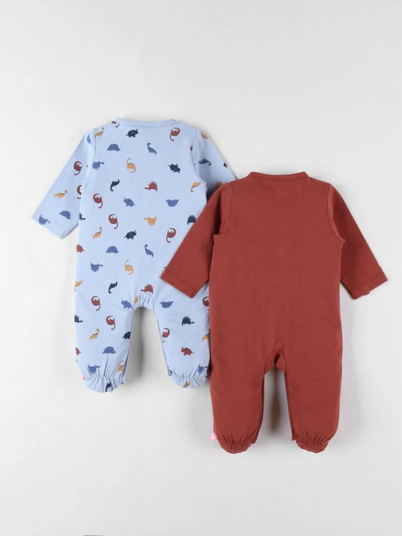 Set de 2 pyjamas 1 pièce en jersey brique/beige clair Noukie's Bleu