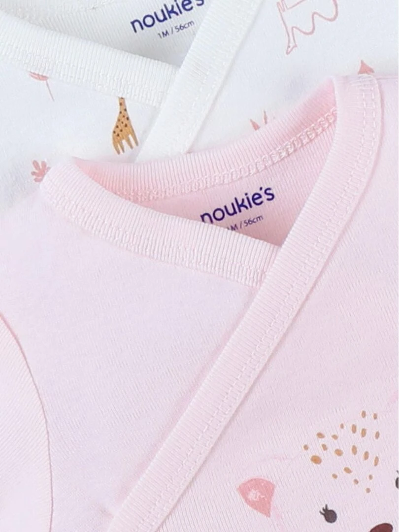 Set de 2 bodies léoparde en coton  écru/rose clair   Noukie's   Blanc