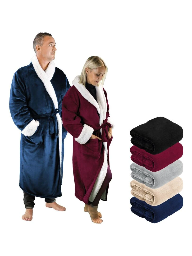 Peignoir robe de chambre polaire mixte Utra Douce Vivezen Bleu