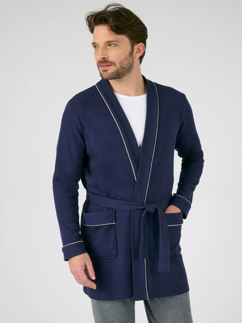 Robe de chambre maille nid d abeille Damart Bleu marine