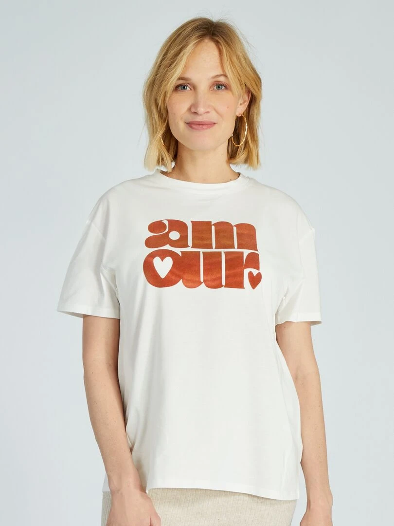 T shirt d'allaitement à col rond   Blanc